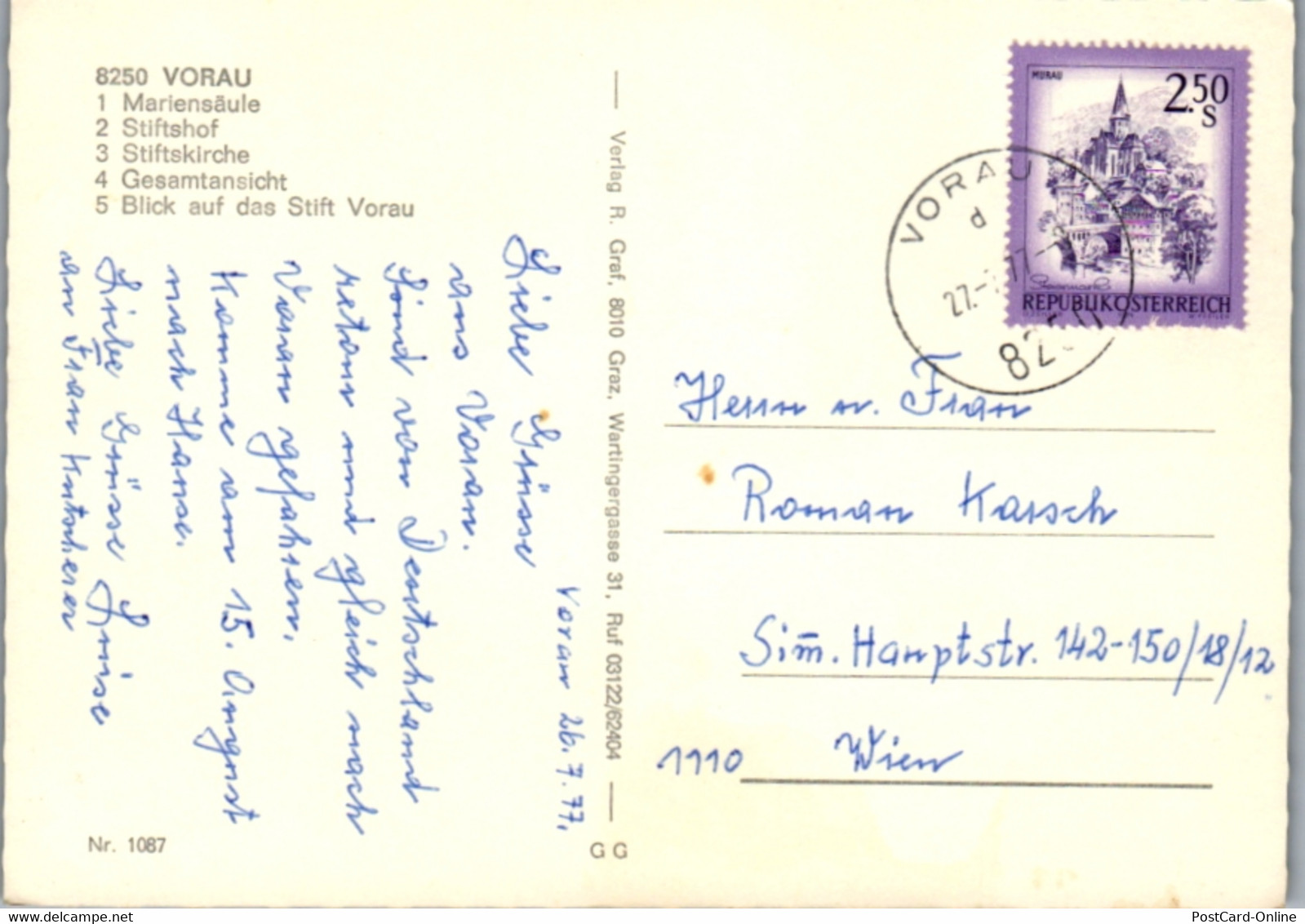 4840  - Steiermark , Vorau , Mariensäule , Stiftskirche , Stift - Gelaufen 1977 - Vorau