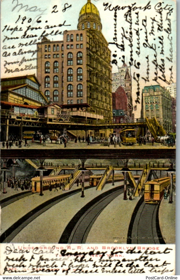 5051 USA - New York , Underground R. R. And Brooklyn Bridge , Terminal - Gelaufen 1906 - Transports