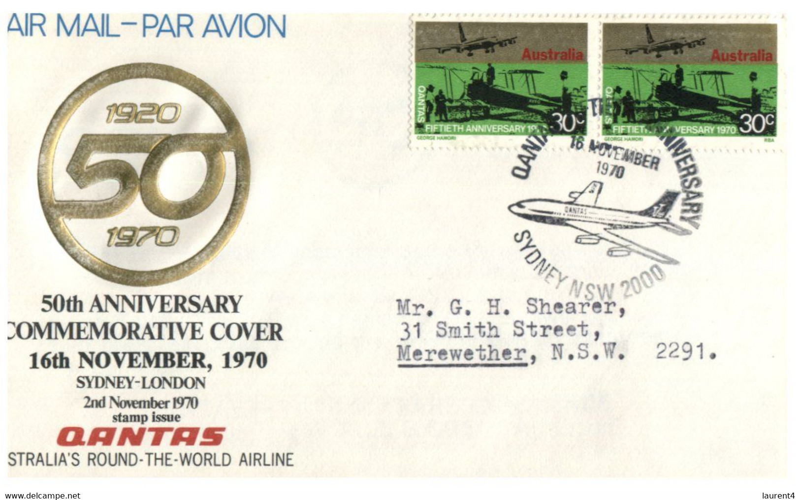 (FF 33) Australia FDC (2 Covers) Aviation (QANTAS 50th Anniversary) - Premiers Vols