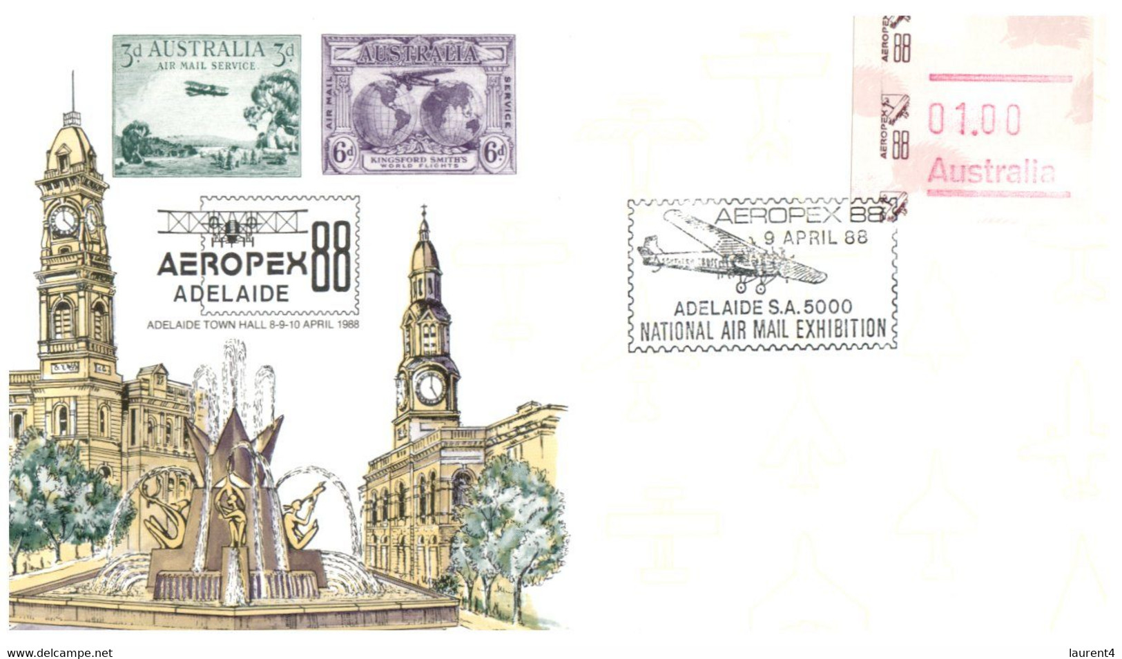 (FF 33) Australia FDC (2 Covers) Aviation - AEROPEX 88 Stamp Show (Air Mail Expo) - Premiers Vols