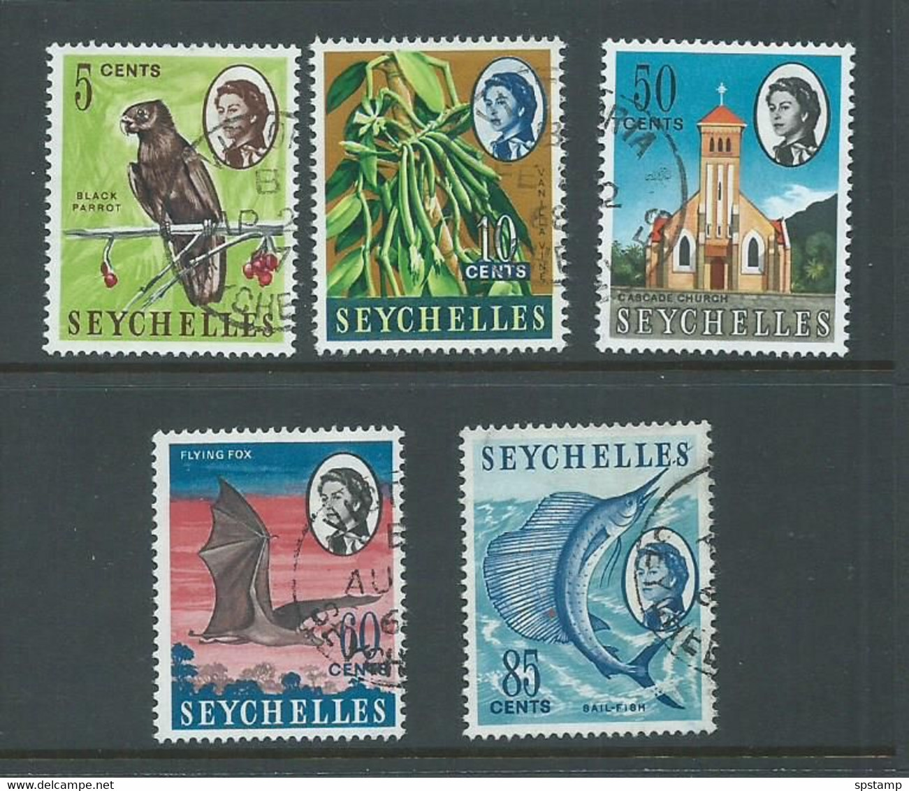 Seychelles 1965 - 1967 Sideways Watermark Definitives Set Of 5 FU - Seychelles (...-1976)