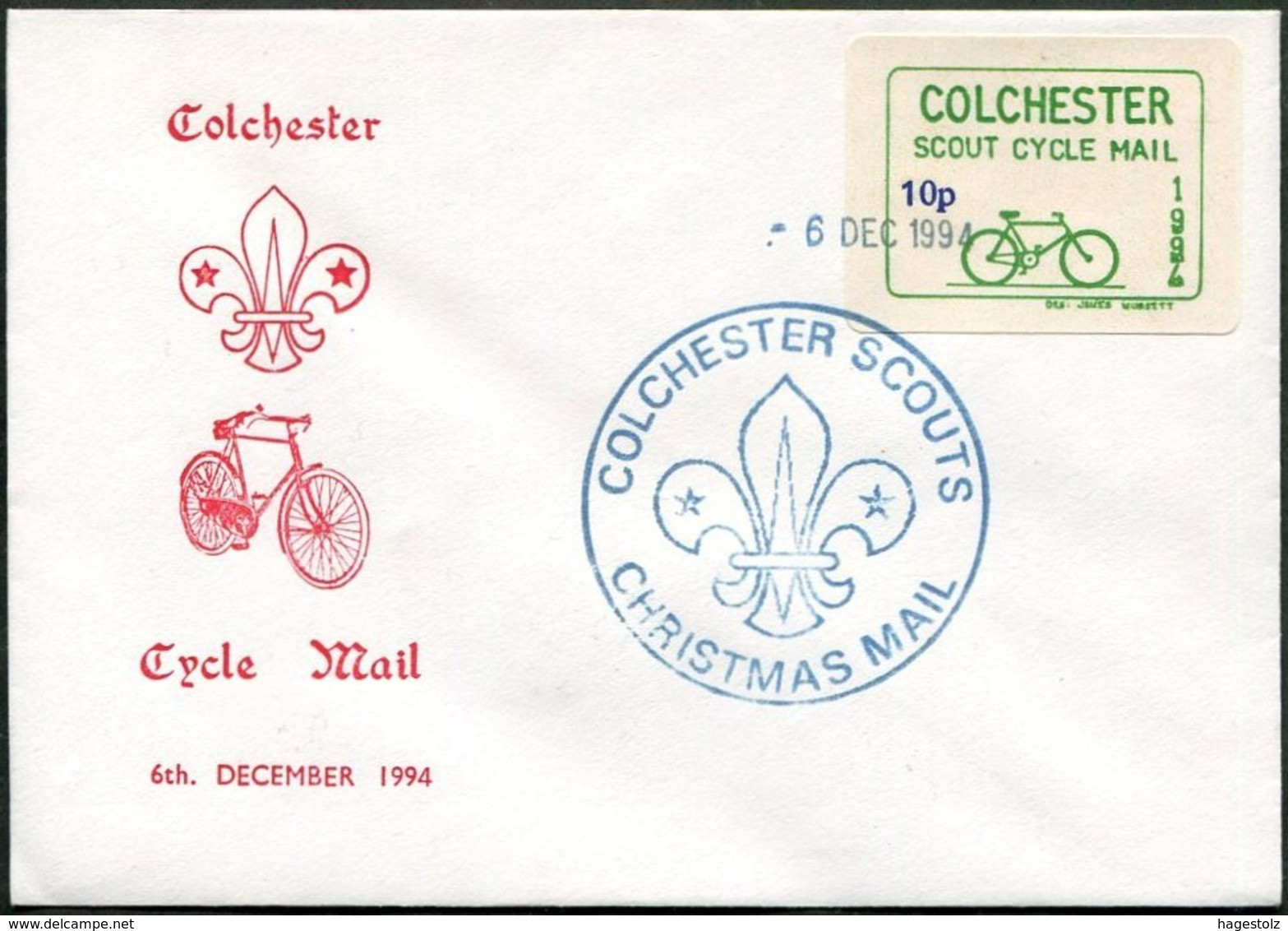 CYCLING 1994 UK GB Colchester Scout Christmas Cycle Mail Local Post 10p FDC Cover Bicycle Fahrrad Pfadfinder SCOUTING - Cycling