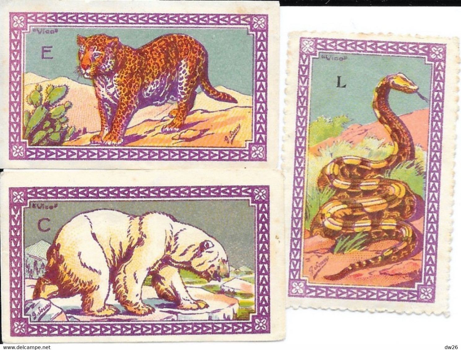 Image Gommée (Format Timbre) Lot De 3 Images D'animaux (Panthère, Ours, Boa) Illustration G. Soury - Autres & Non Classés
