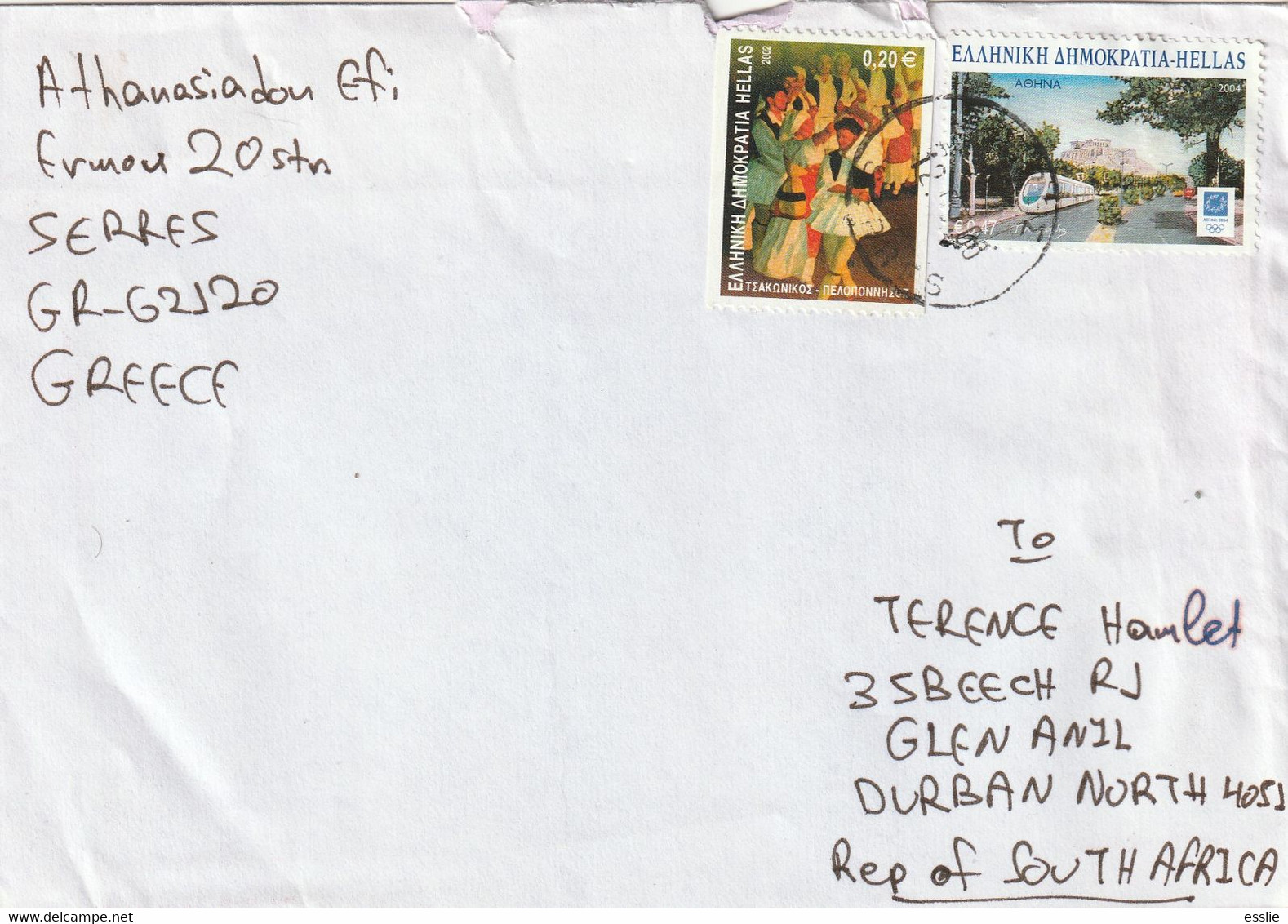 Greece Cover South Africa - 2004 (2002) - Dances Tsakonikos Cities Hosting Olympic Games Athens - Lettres & Documents