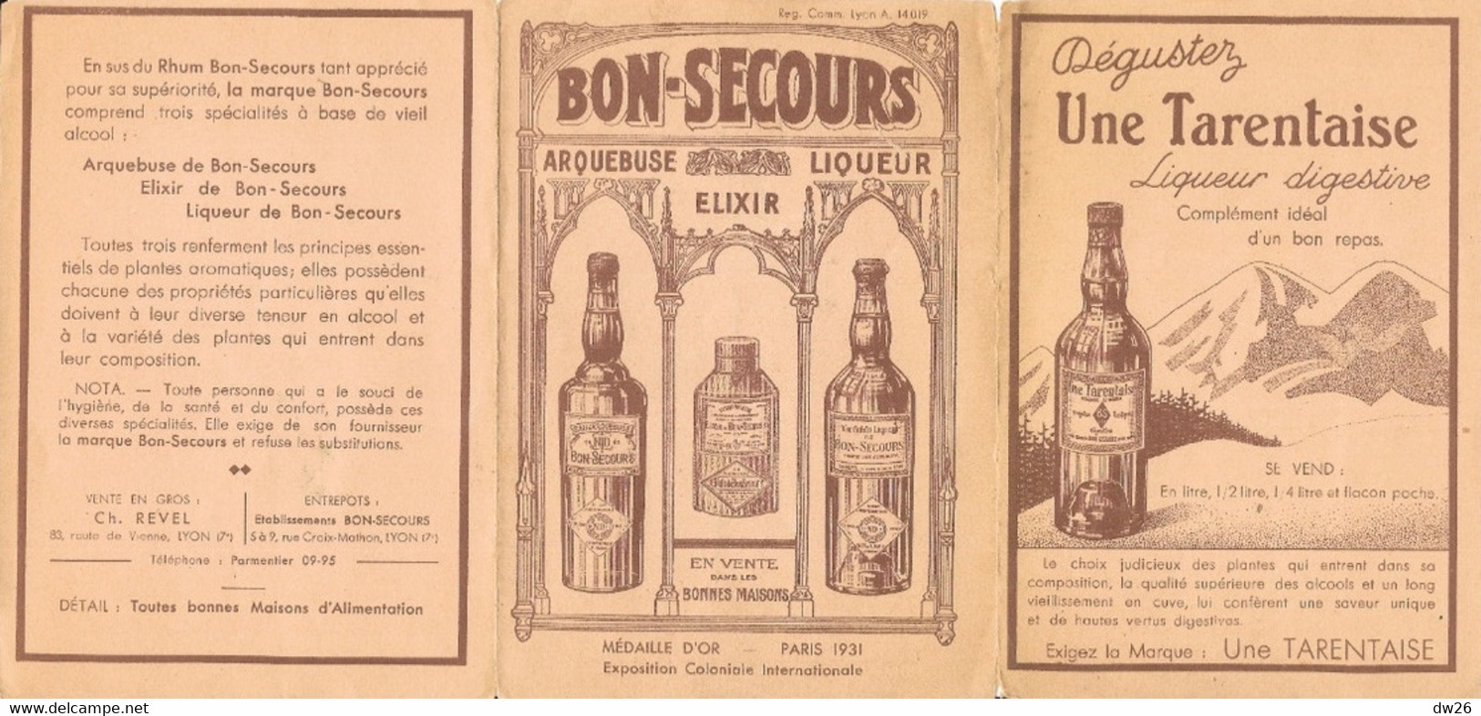 Publicité Alcool: Liqueur Digestive Tarentaise - Dépliant Publicitaire Bon-Secours (Elixir, Arquebuse, Rhum, Quina) - Alcolici