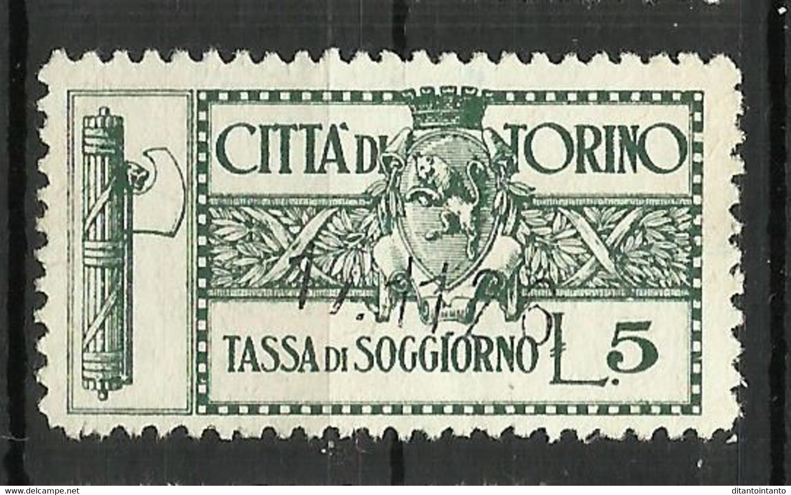 TORINO 5 LIRE TASSA SOGGIORNO , MARCA DA BOLLO COMUNALE, REVENUE, MUNICIPAL STAMP, Rif.36 - Sin Clasificación