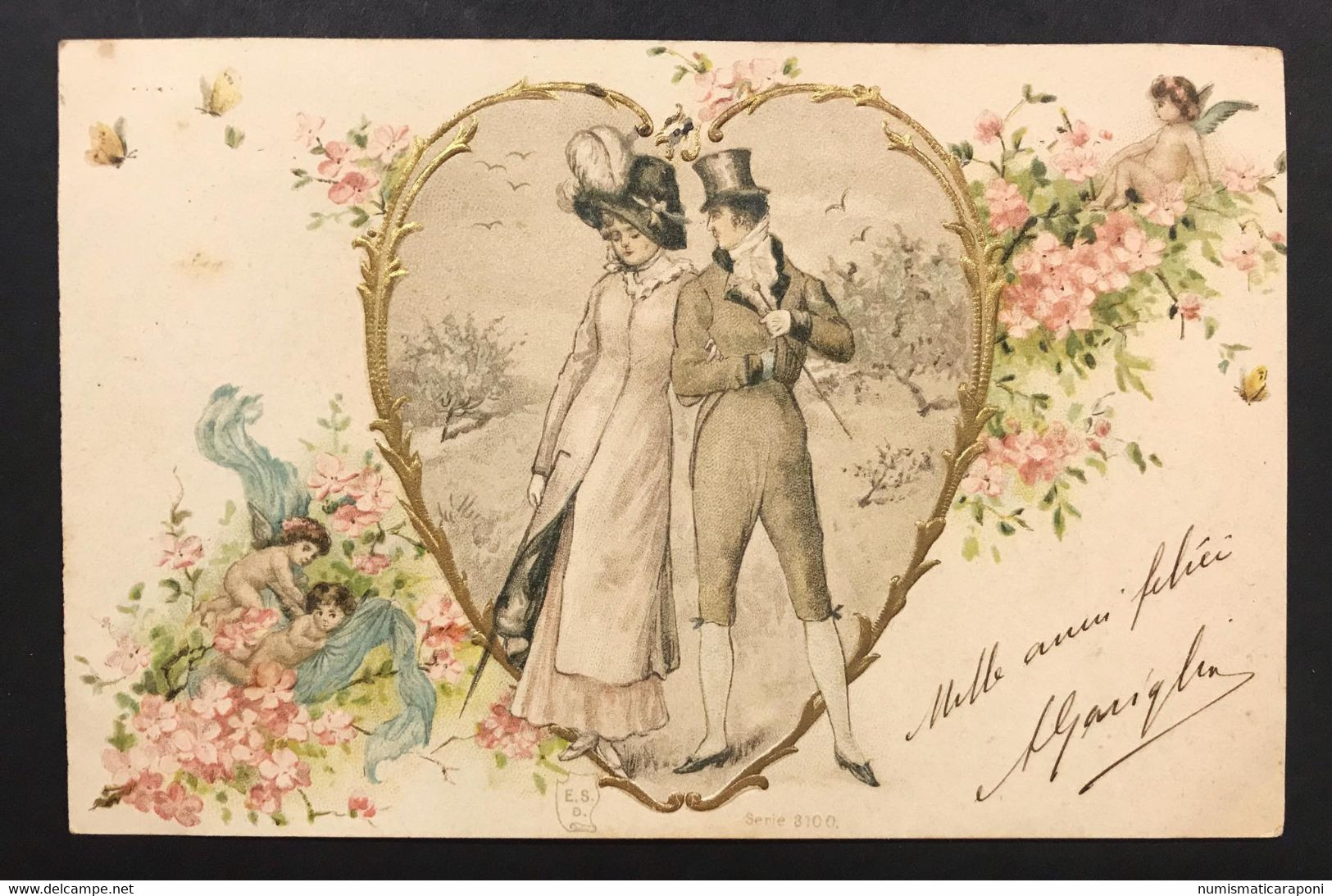 Cartolina Romantic Couple Heart Relief Serie 8100 Viaggiata 1901 Cod.c.799 - Réceptions