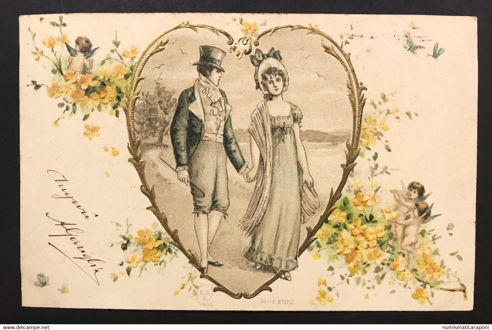 Cartolina Romantic Couple Heart Relief Serie 8100 Viaggiata 1901 Cod.c.800 - Empfänge