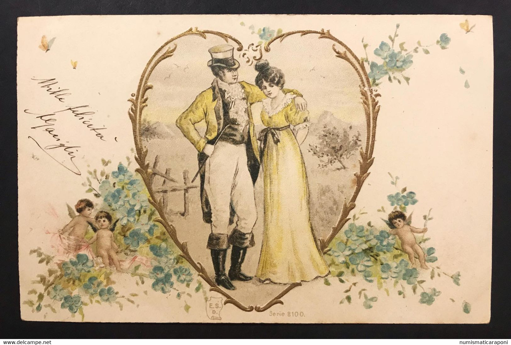 Cartolina Romantic Couple Heart Relief Serie 8100 Viaggiata 1901 Cod.c.801 - Empfänge