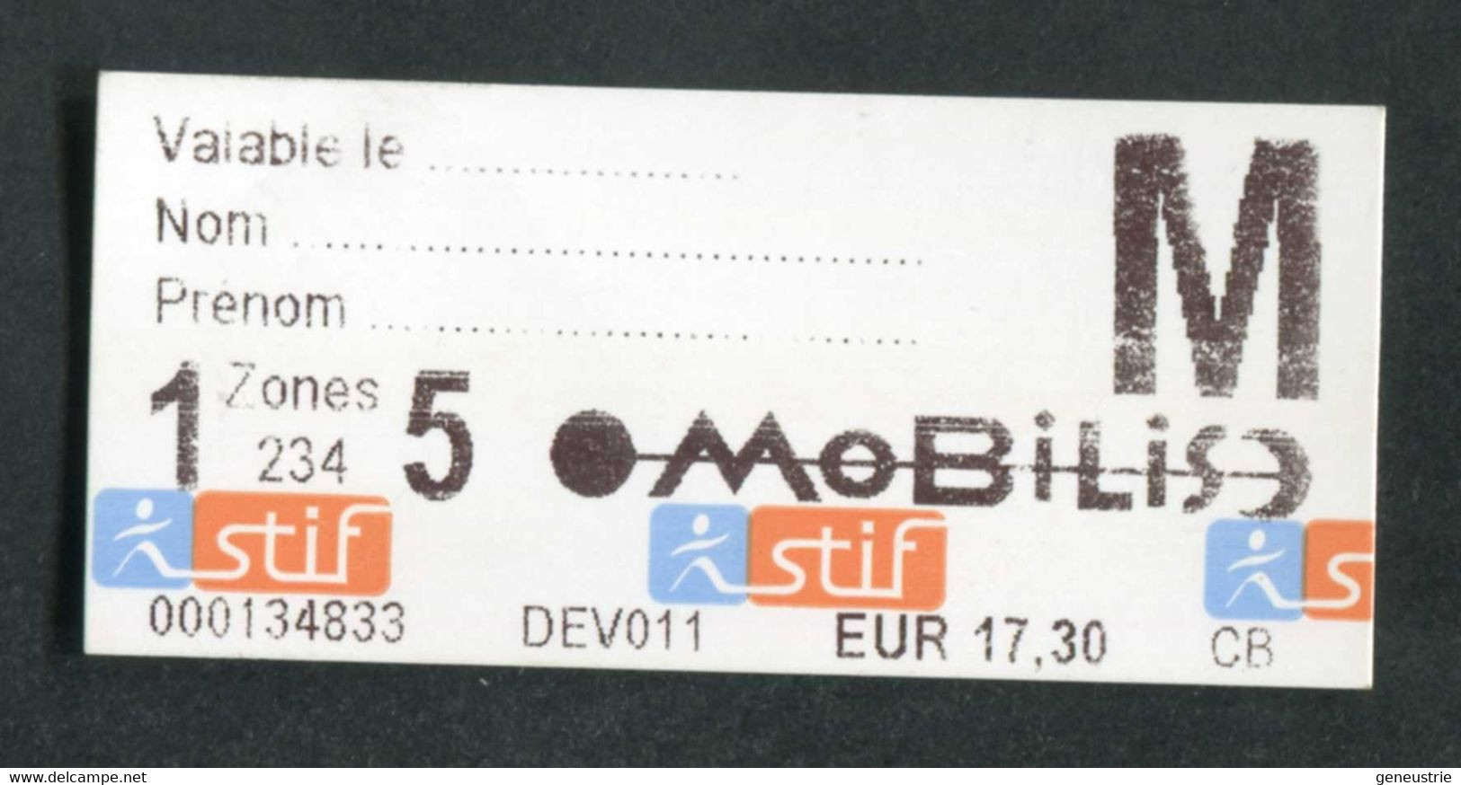 Neuf ! Ticket De Métro / Train / RER Parisien Années 2000 "Mobilis" RATP STIF - Paris - Métropolitain - Europe