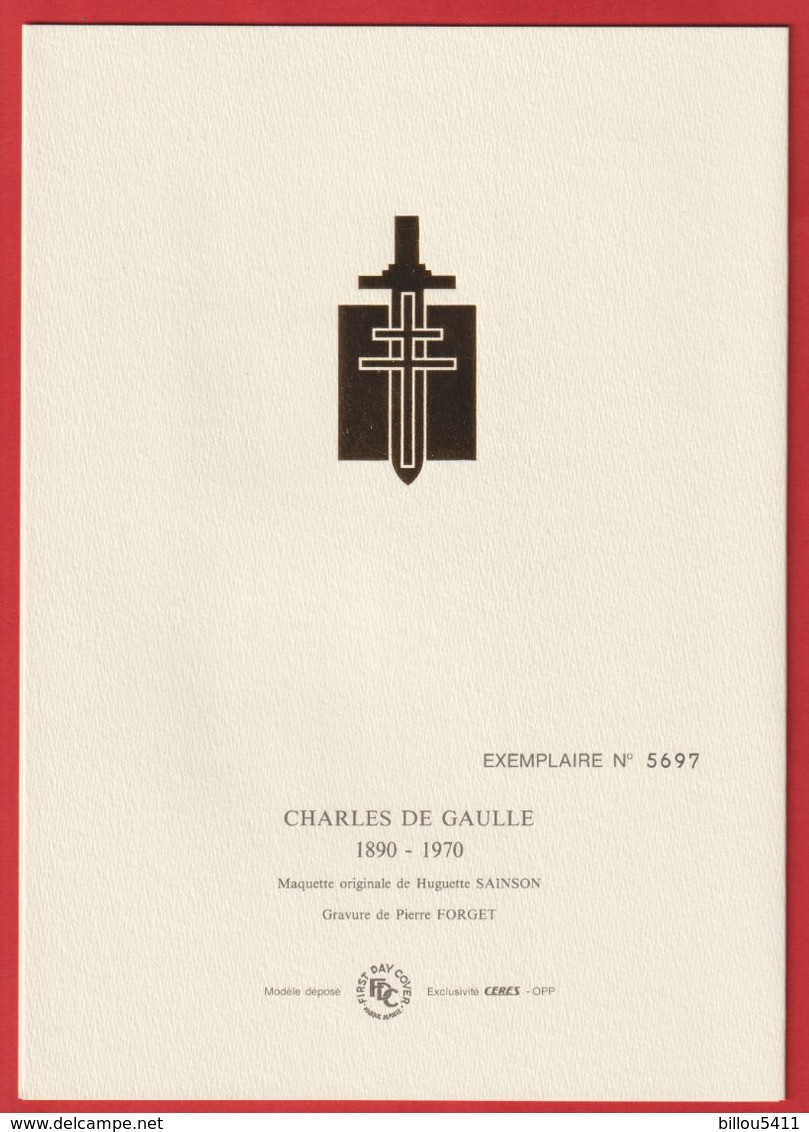 Feuillet Hommage à CHARLES  Général De GAULLE 1890 / 1990 : Exemplaire N° 5853; 1er Jour Lille; Paris ; - Documenti Della Posta