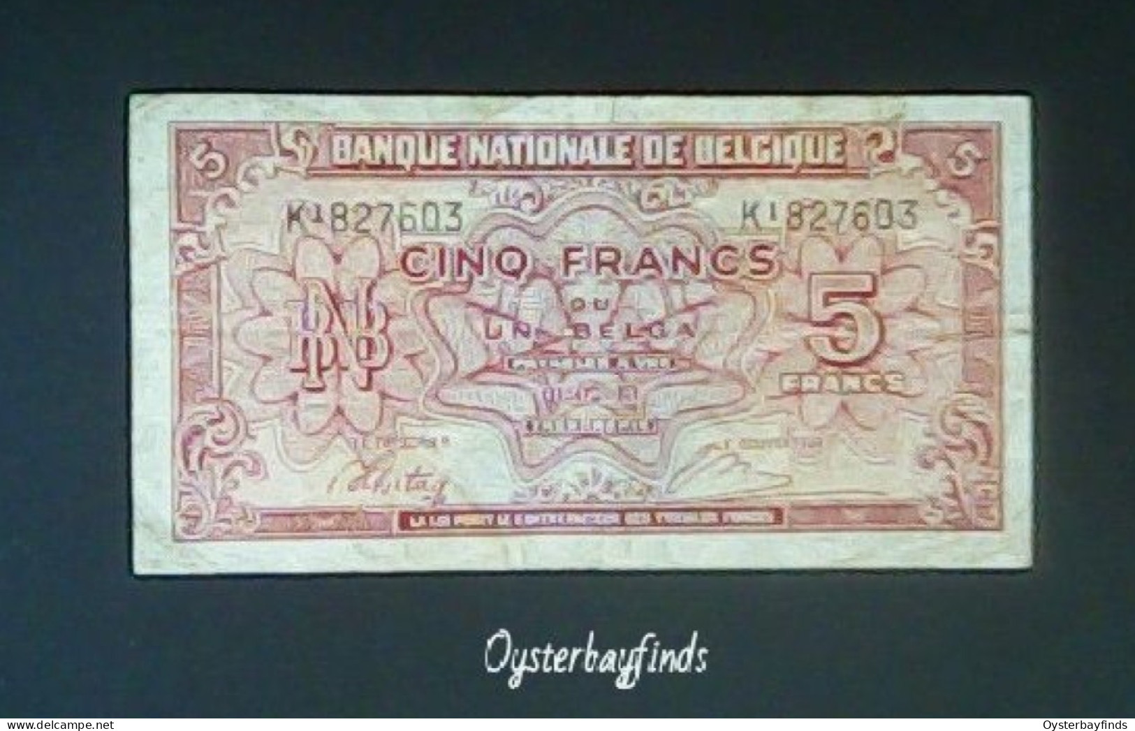 Belgium 1943: 5 Francs - 1 Belga - 5 Franchi-1 Belga