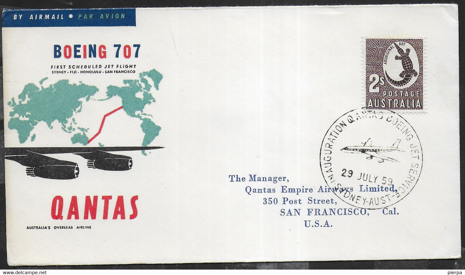 AUSTRALIA - PRIMO VOLO - FIRST FLIGHT QANTAS - BOEING 707 - SIDNEY/SAN FRANCISCO - 29.JULY.59 . SU BUSTA UFFICIALE - Premiers Vols