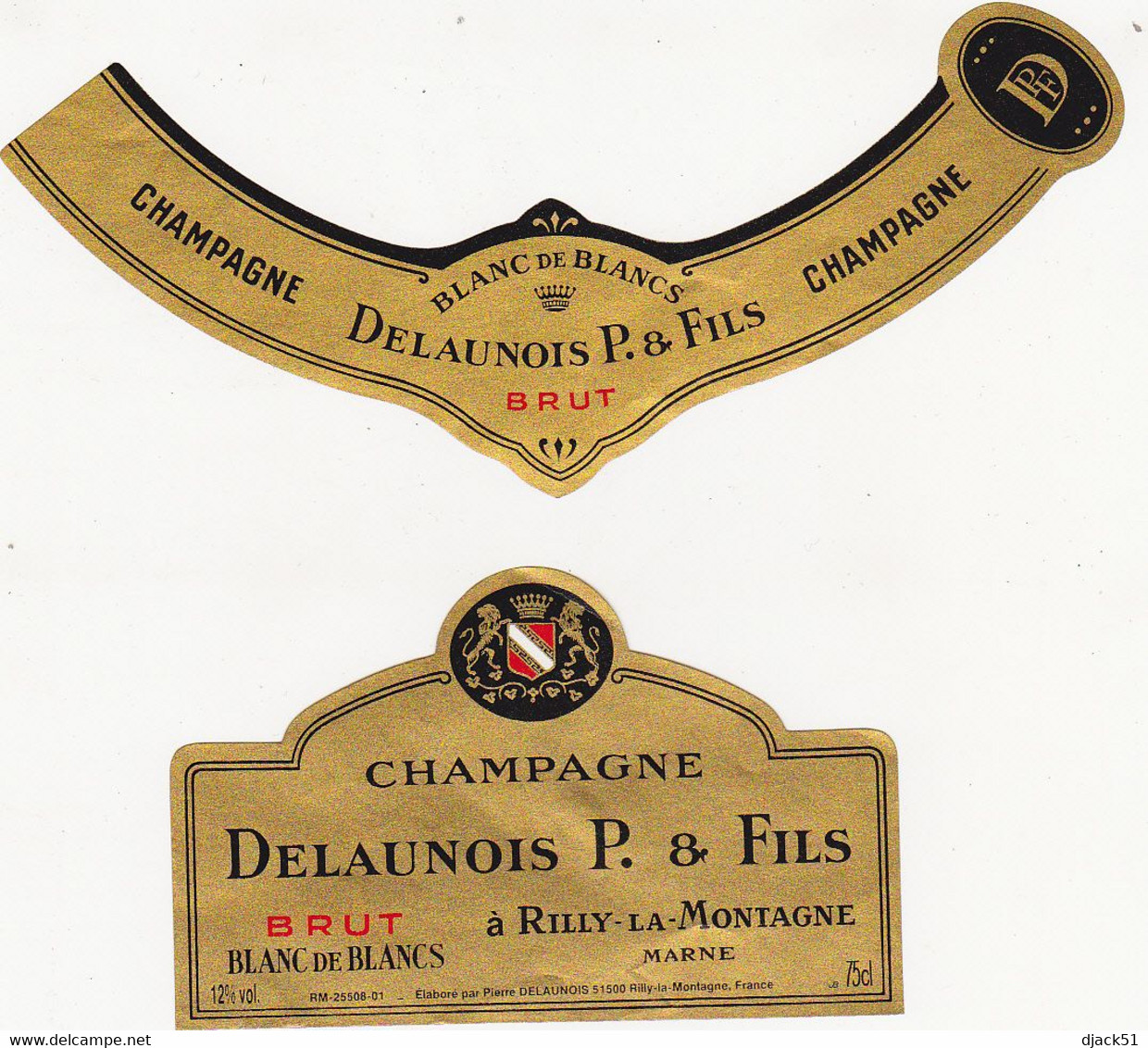 Etiquette Champagne DELAUNOIS P. & FILS à Rilly-la-Montagne / BRUT BLANC DE BLANCS - Champagne