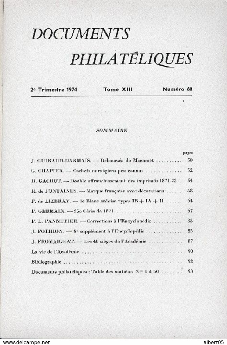 Revue De L'Académie De Philatélie -  Documents Philatéliques N° 60 + Sommaire - Filatelie En Postgeschiedenis