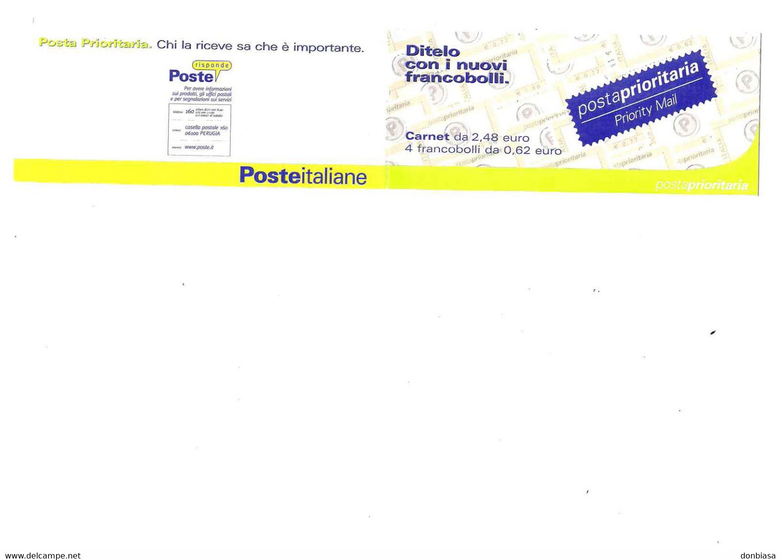 Rep. Italiana 2002: Posta Prioritaria - Carnet Di 4 Francobolli + 4 Etichette. Libretto - Booklets