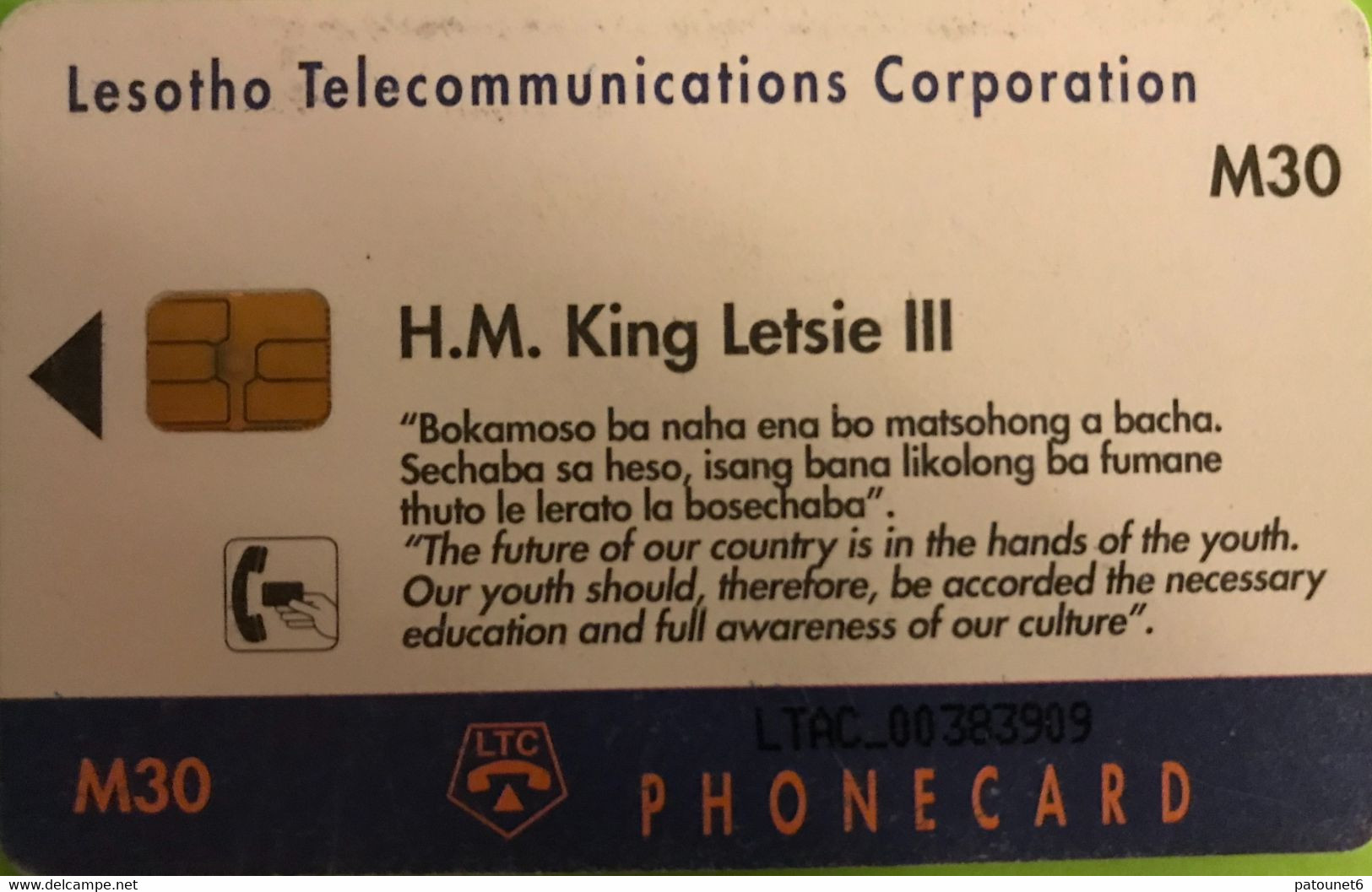 LESOTHO  -   Phonecard  -  H.M. King Letsie III  -  M 30 - Lesotho