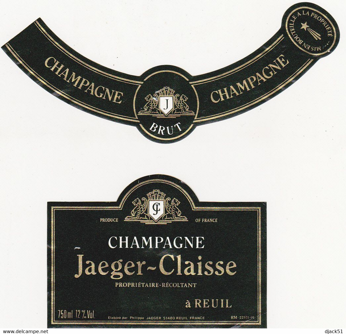 Etiquette Champagne Jaeger-Claisse à Reuil / BRUT - Champagne