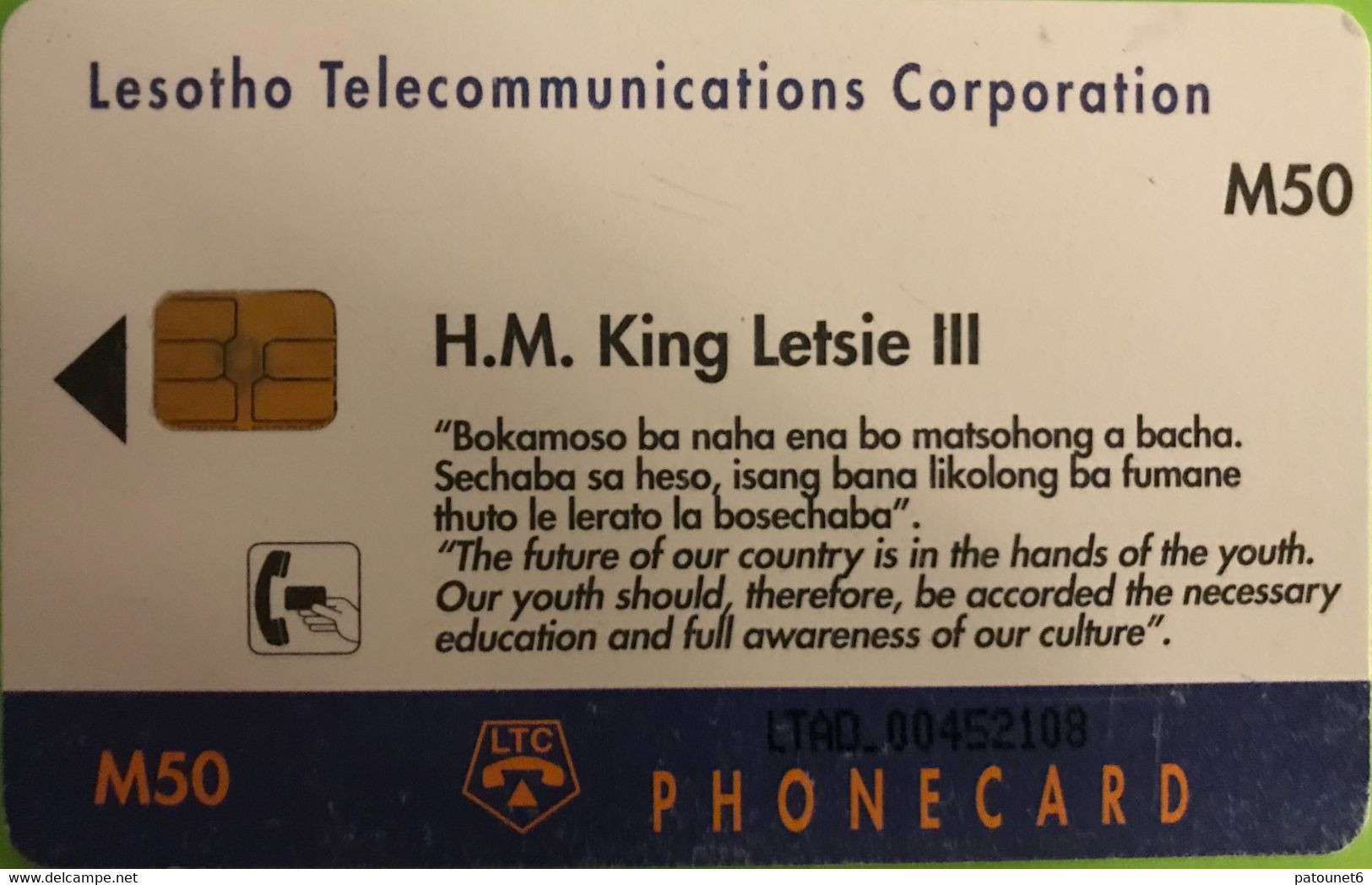 LESOTHO  -   Phonecard  -  H.M. King Letsie III  -  M 50 - Lesoto