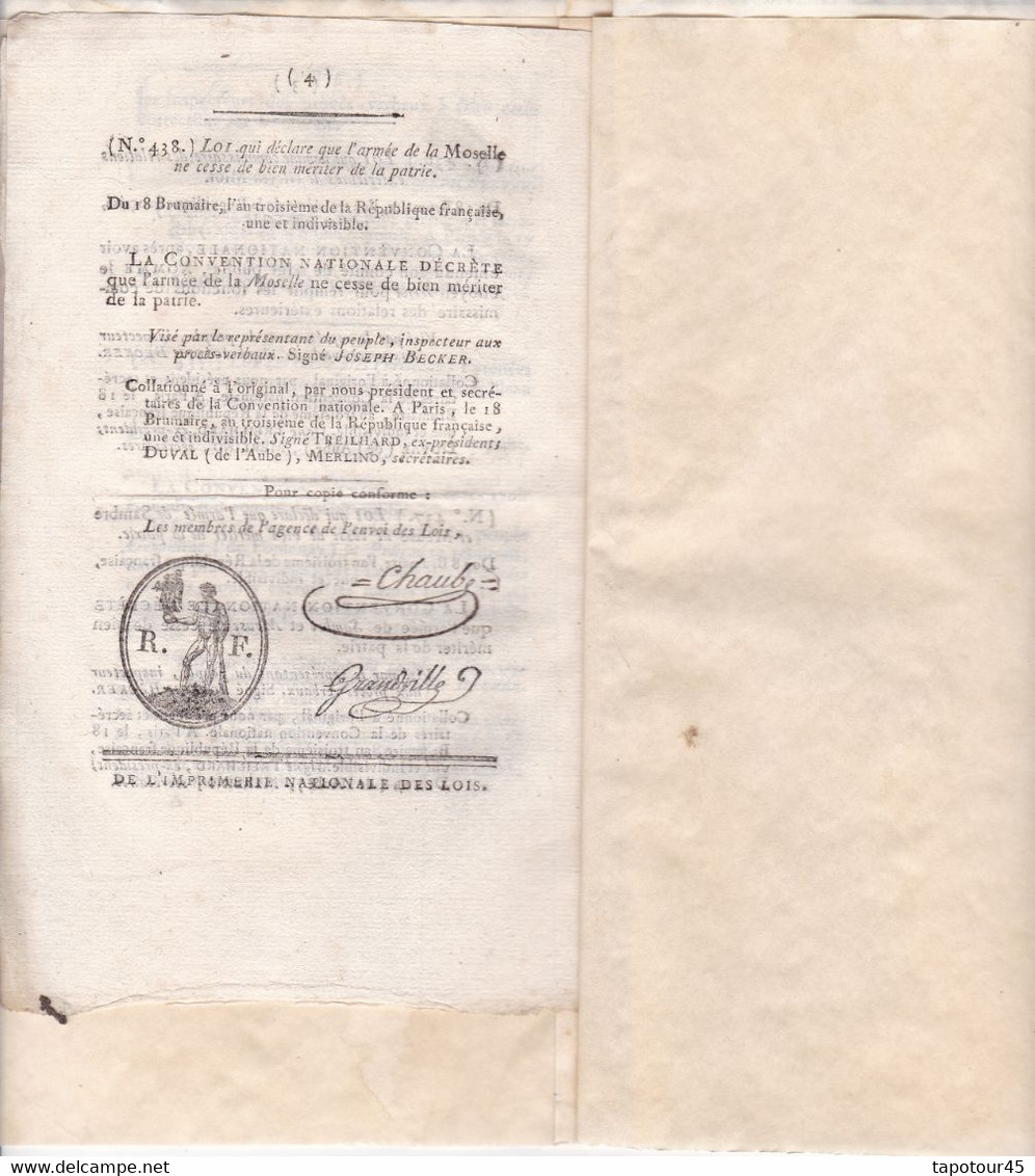 C 0 /05) 16 Brumaire An 3  Bulletin Des Lois De La République Française  Voir Présentation Ci-dessous - Décrets & Lois