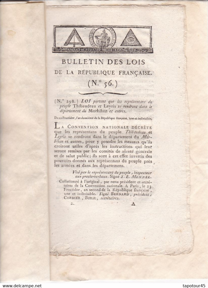 C 0 /07) 22 Fructidor An 2  Bulletin Des Lois De La République Française  Voir Présentation Ci-dessous - Décrets & Lois