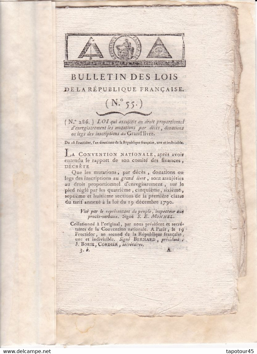 C 0 /08) 18 Fructidor An 2  Bulletin Des Lois De La République Française  Voir Présentation Ci-dessous - Décrets & Lois