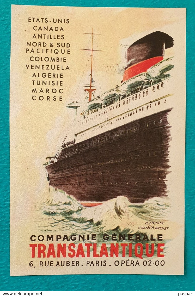 Ancienne Affichette Cartonnée Compagnie Générale Transatlantique - A. Laprée D'après A. Brenet - Advertenties