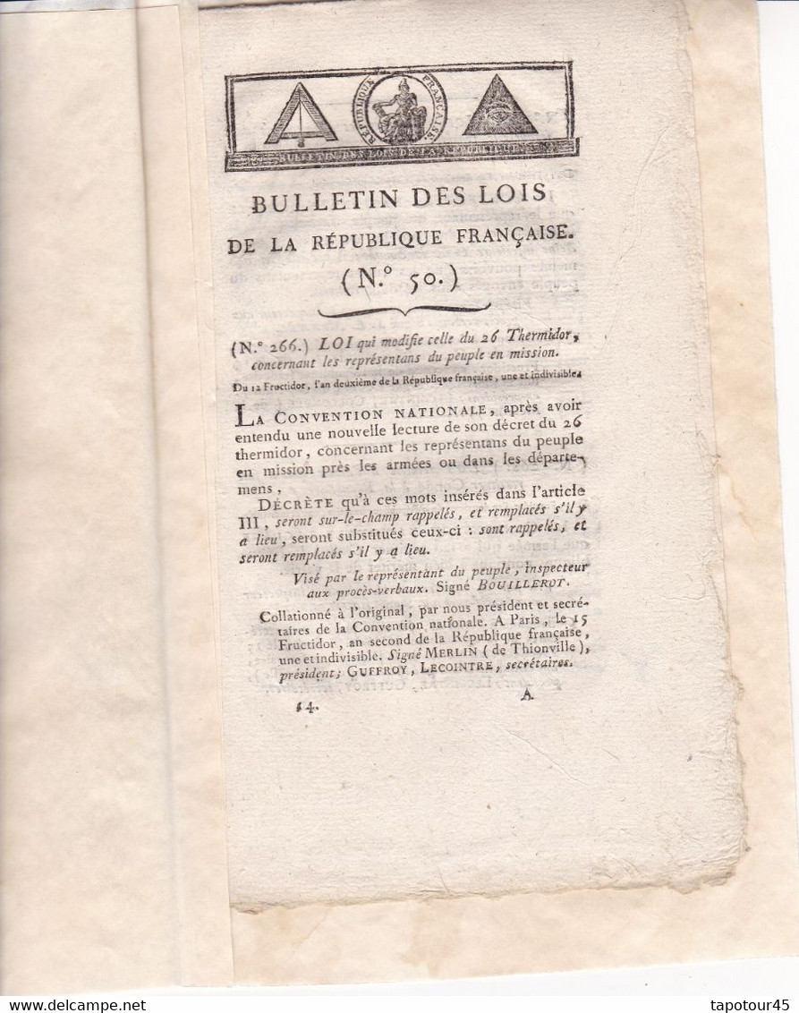 C 0 /10) 12 Fructidor An 2  Bulletin Des Lois De La République Française  Voir Présentation Ci-dessous - Décrets & Lois