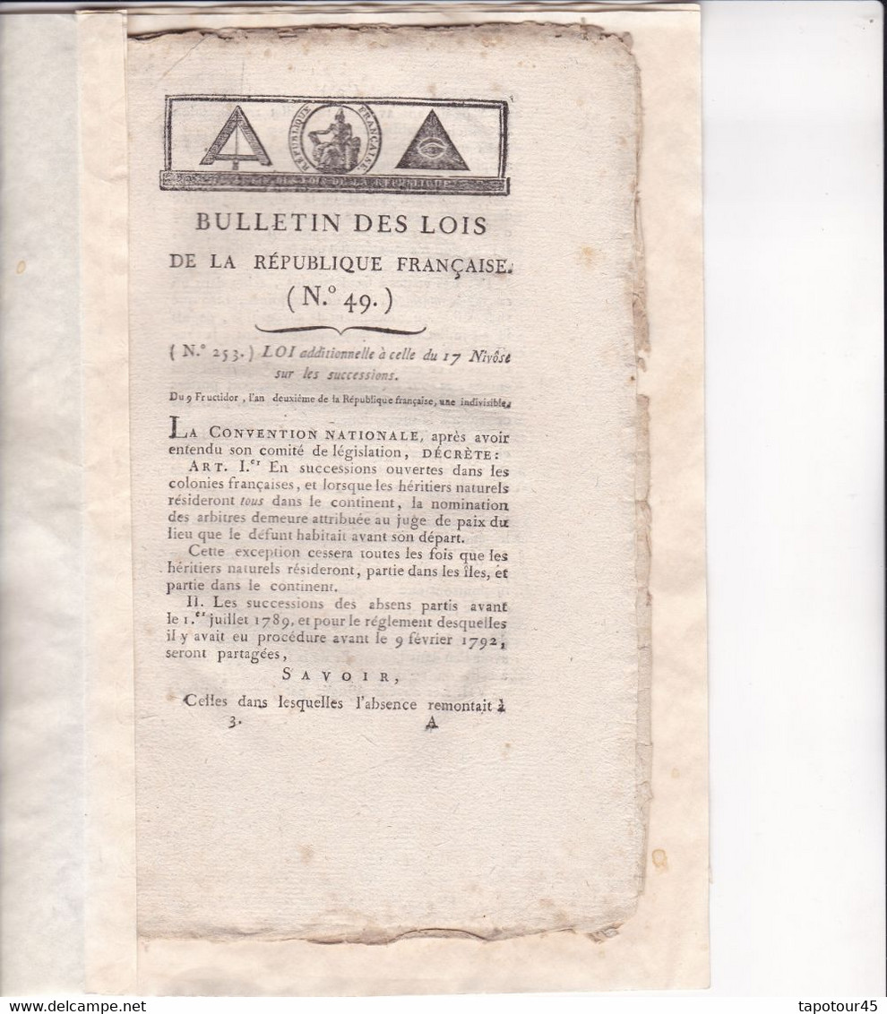C 0 /11) 09 Fructidor An 2  Bulletin Des Lois De La République Française  Voir Présentation Ci-dessous - Décrets & Lois