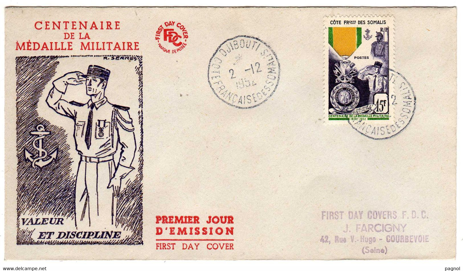 Côte Fran. Des Somalis : Djibouti  : Enveloppe FDC : Centenaire De La Médaille Miitaire - Storia Postale