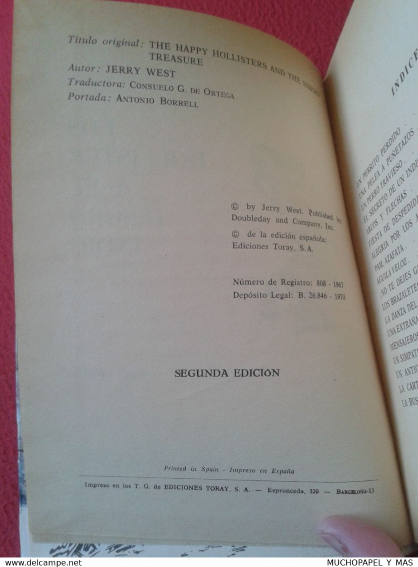 ANTIGUO LIBRO LOS HOLLISTER Y EL TESORO INDIO JERRY WEST EDICIONES TORAY SEGUNDA EDICIÓN 1970 VER FOTOS, EN ESPAÑOL.....