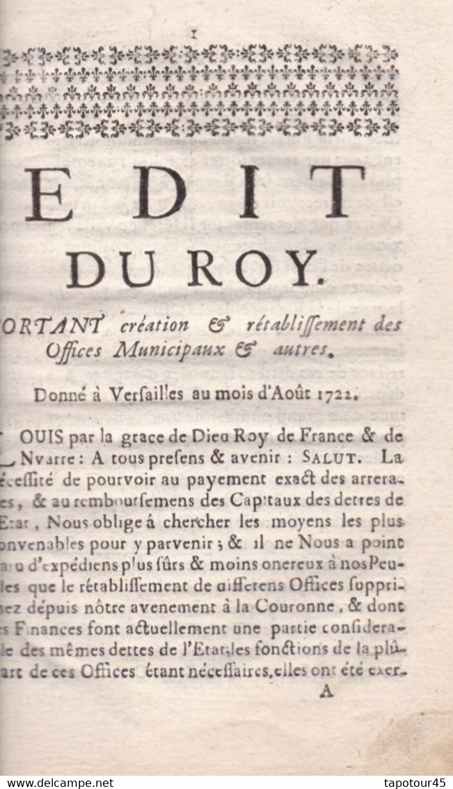 C 0 /2) Février 1710  Edit Du ROY  Voir Présentation Ci-dessous - Décrets & Lois