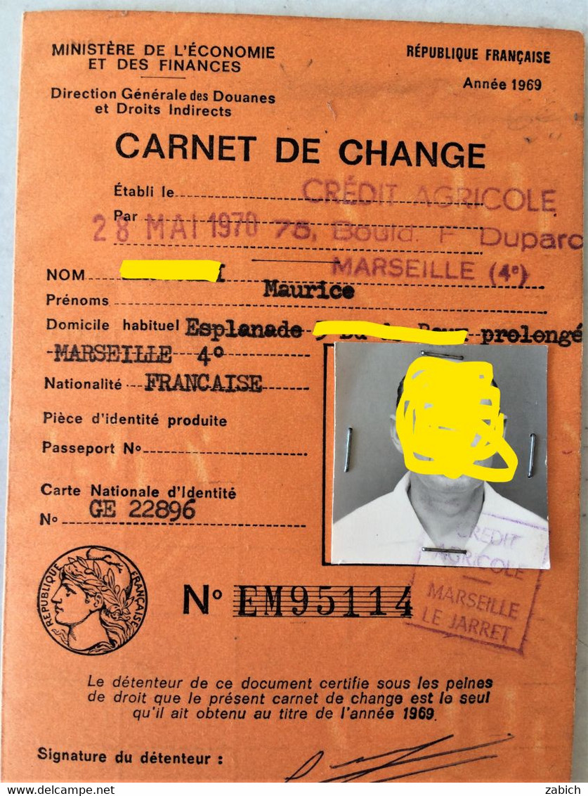 France  CARNET DE CHANGE 1970 - Ohne Zuordnung