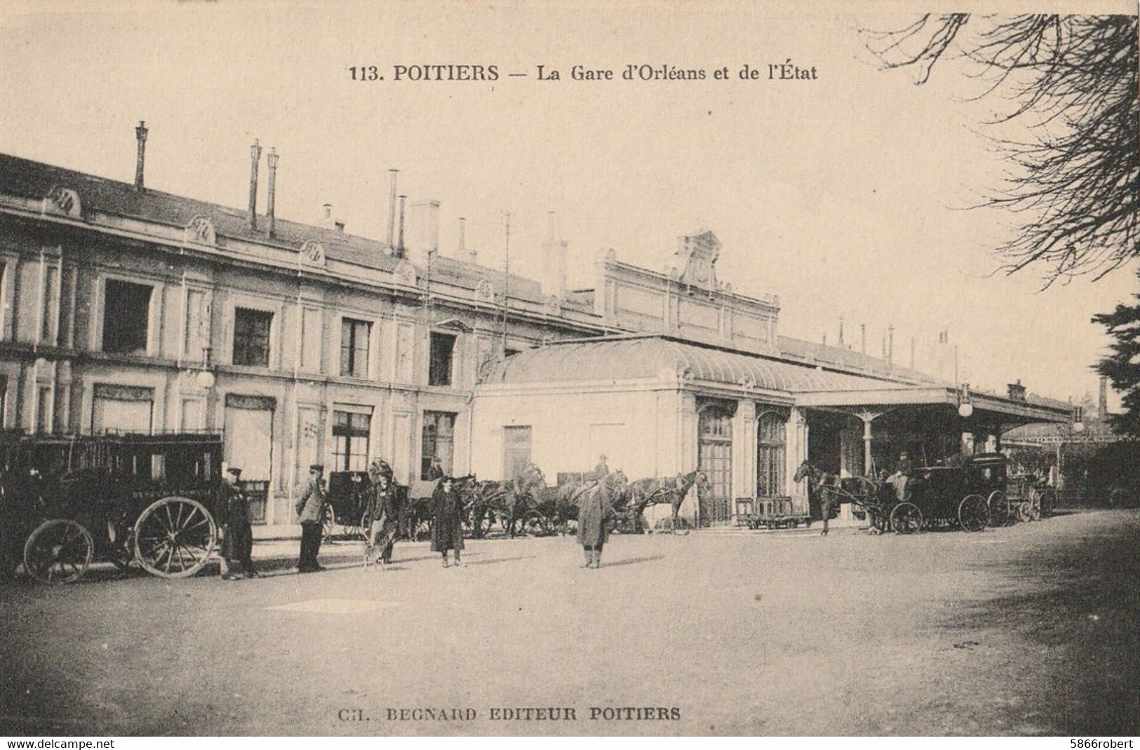 CARTE POSTALE ORIGINALE ANCIENNE : POITIERS LA GARE D'ORLEANS ET DE L'ETAT CALECHES CHEVAL ANIMEE  VIENNE (86) - Stazioni Senza Treni