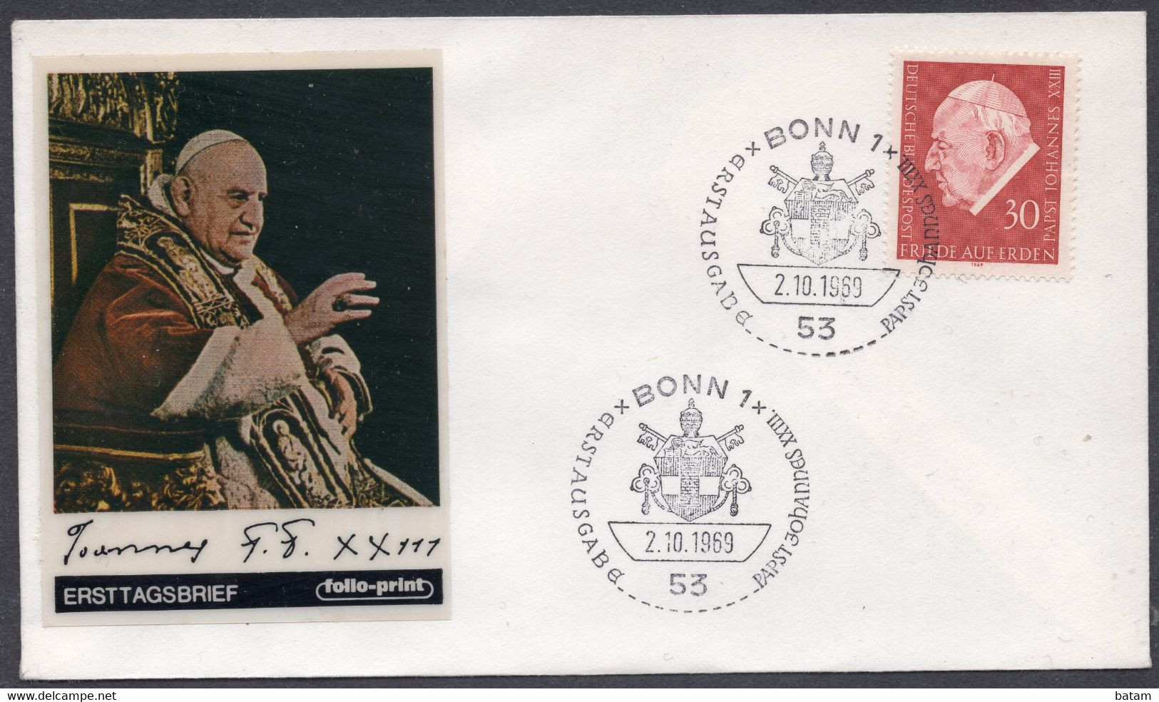 083 Germany 1969 - Pope Johannes XXIII - FDC - Brieven En Documenten