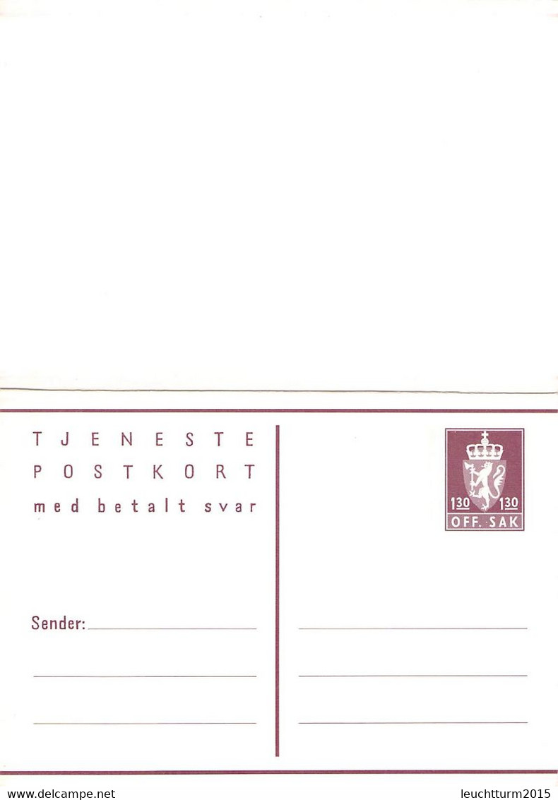 NORWAY - TJENESTE POSTKORT MED BETALT SVAR 130/130 Unc / Q226 - Enteros Postales