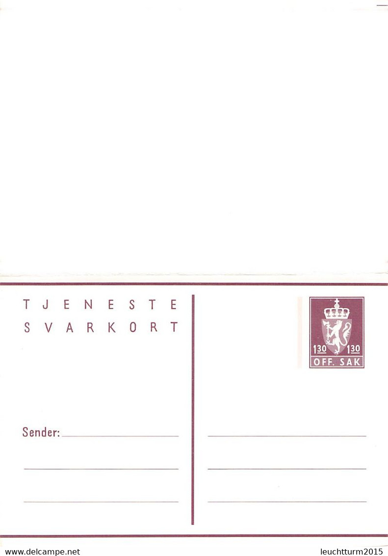 NORWAY - TJENESTE POSTKORT MED BETALT SVAR 130/130 Unc / Q226 - Enteros Postales