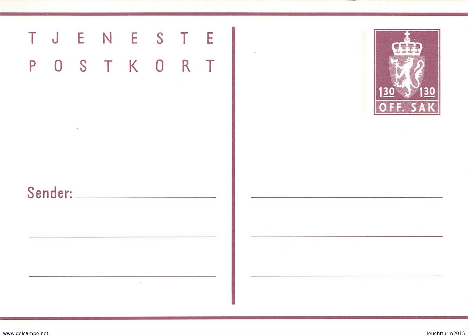 NORWAY - TJENESTE POSTKORT 130 Ö Unc / Q228 - Entiers Postaux