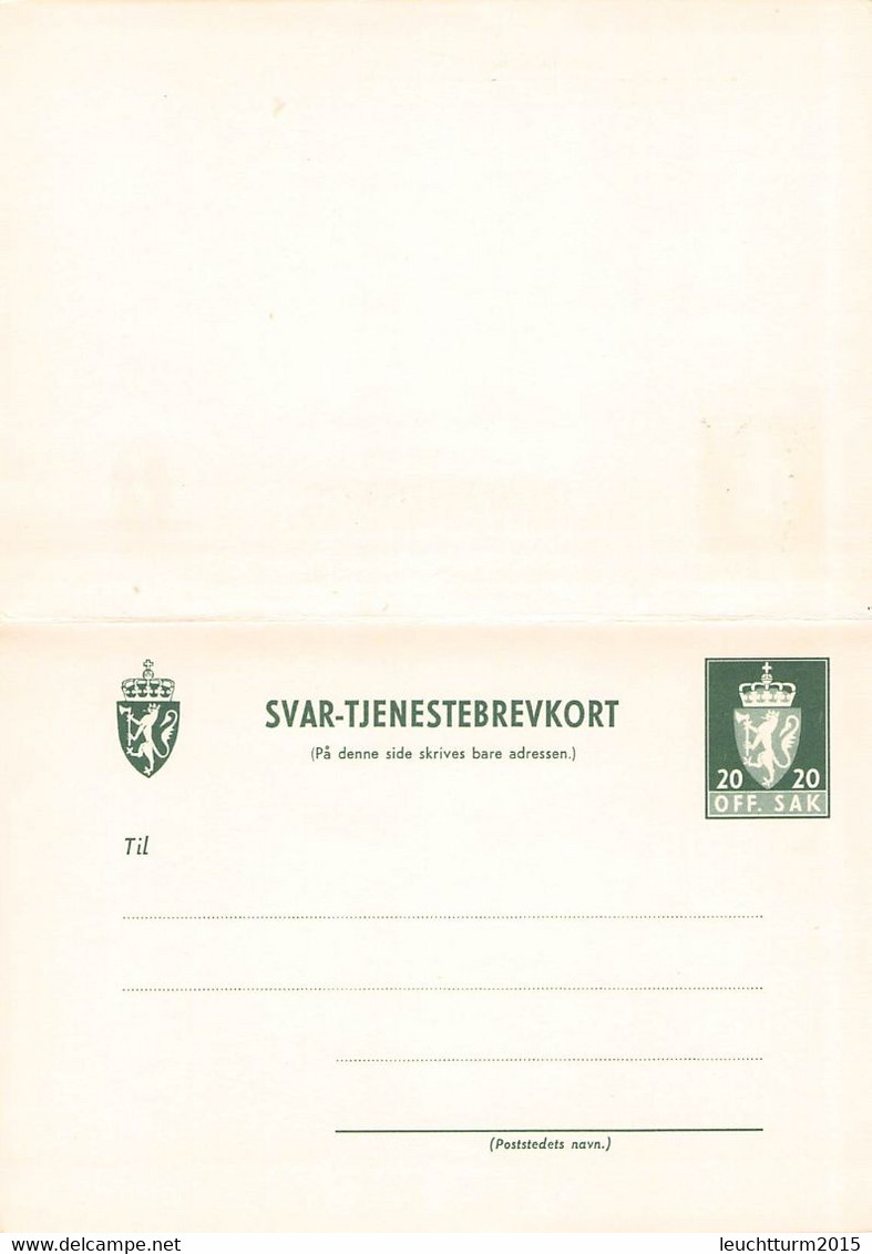 NORWAY - TJENESTE POSTKORT Med Betald Svar 20/20 Ö Unc / Q230 - Enteros Postales