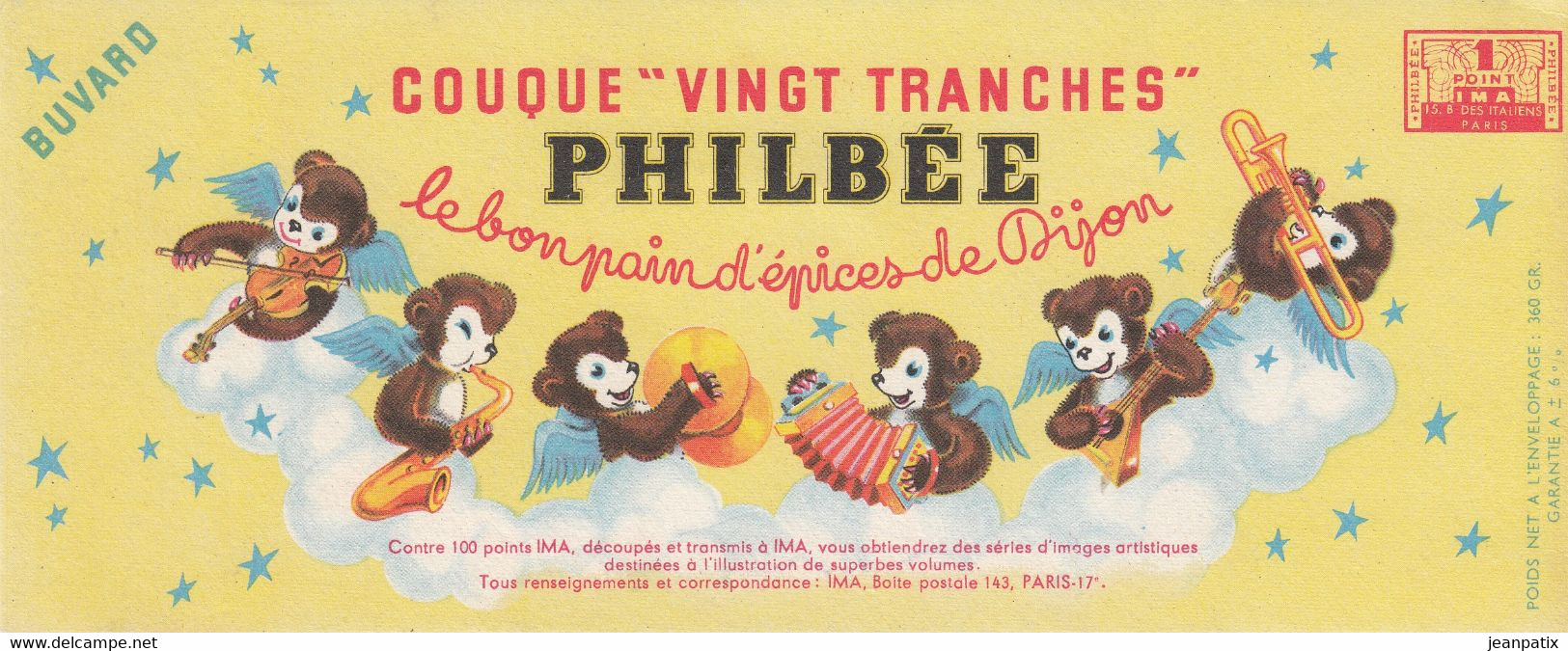 BUVARD -  Pain D'épices PHILBEE - Couque 20 Tranches -  Dijon Oursons Musiciens - Point IMA - Honigkuchen-Lebkuchen