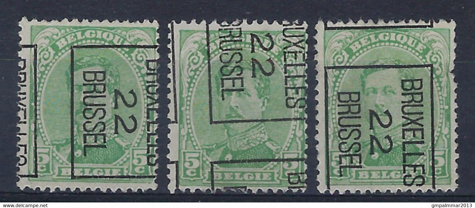 VERSCHOVEN OPDRUK Koning Albert I Nr. 137 (3x)  Type III België Typografische Voorafstempeling Nr. 60B ; Staat Zie Scan - Typos 1922-26 (Albert I.)