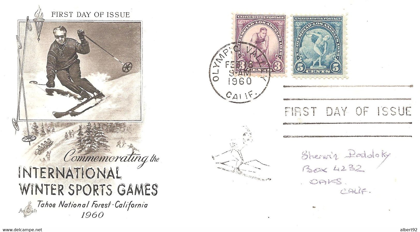 1960 "Olympic Valley" Cachet FDC Sur Timbres Olympiques De Los Angeles 1932 - Hiver 1960: Squaw Valley