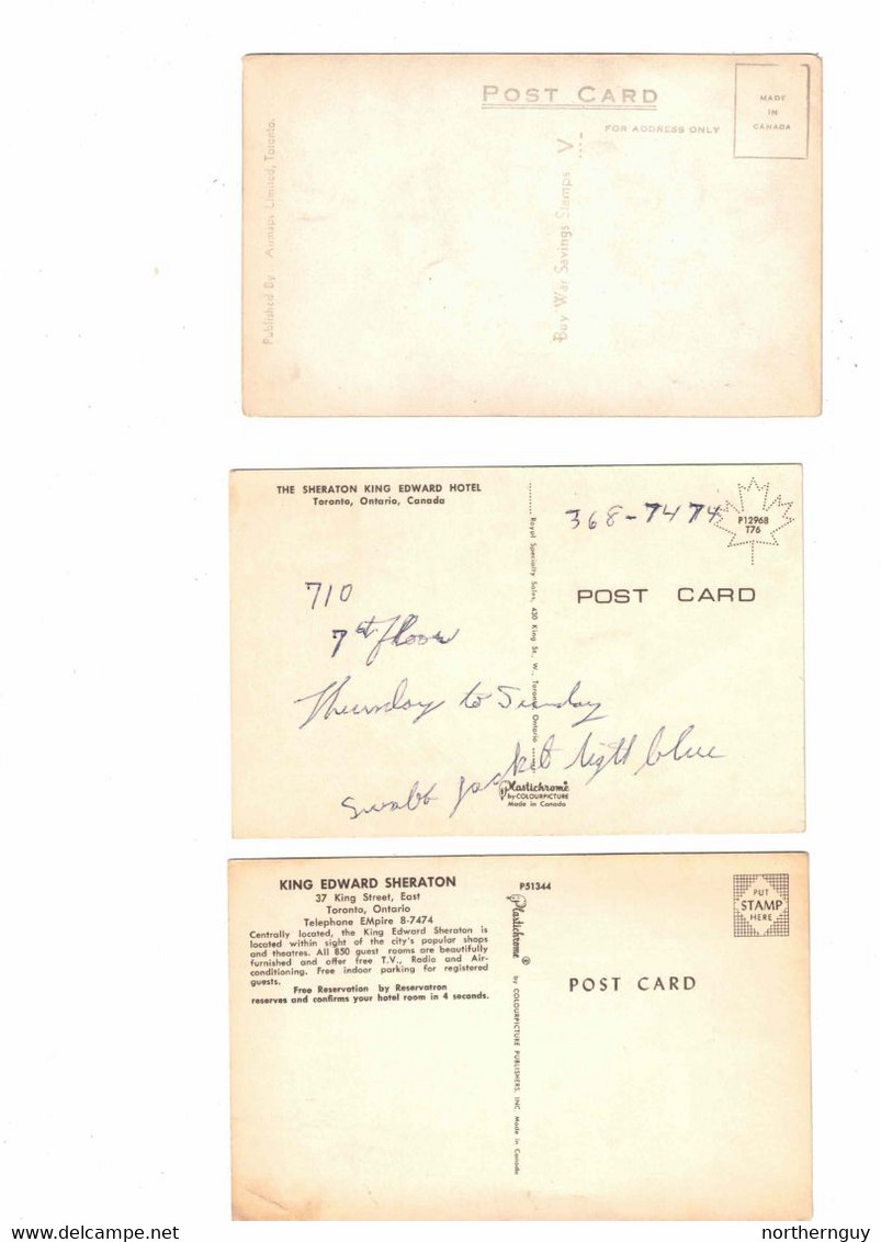 16 Different, TORONTO, Ontario, Canada Postcards.  KING EDWARD HOTEL- 2 UB, 1 RP, 7 Pre-1920, 4 WB, 2 Chrome - Toronto