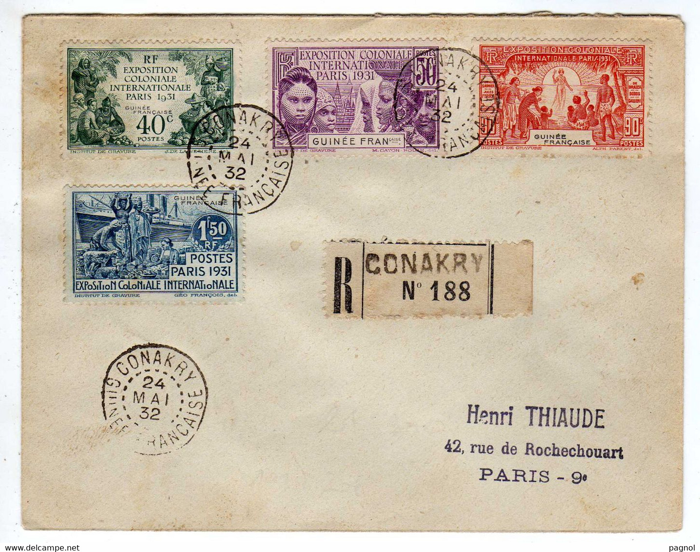 Guinée Française : Conakry : Lettre Recommandée: Expo.Col. Paris 1931: No 115/118 - 1931 Exposition Coloniale De Paris