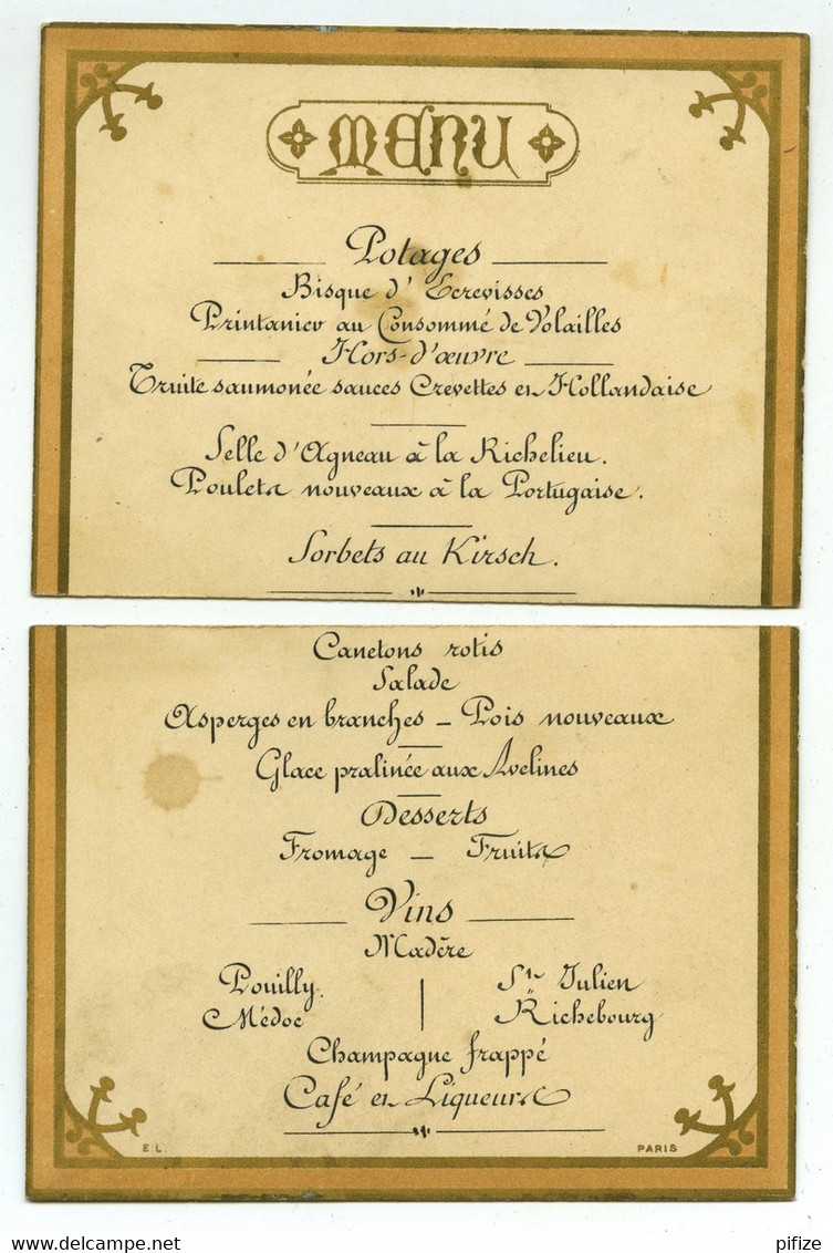 Menu XIXe Du Restaurant Ledoyen (coupé En Deux) . Circa 1880 . - Menu