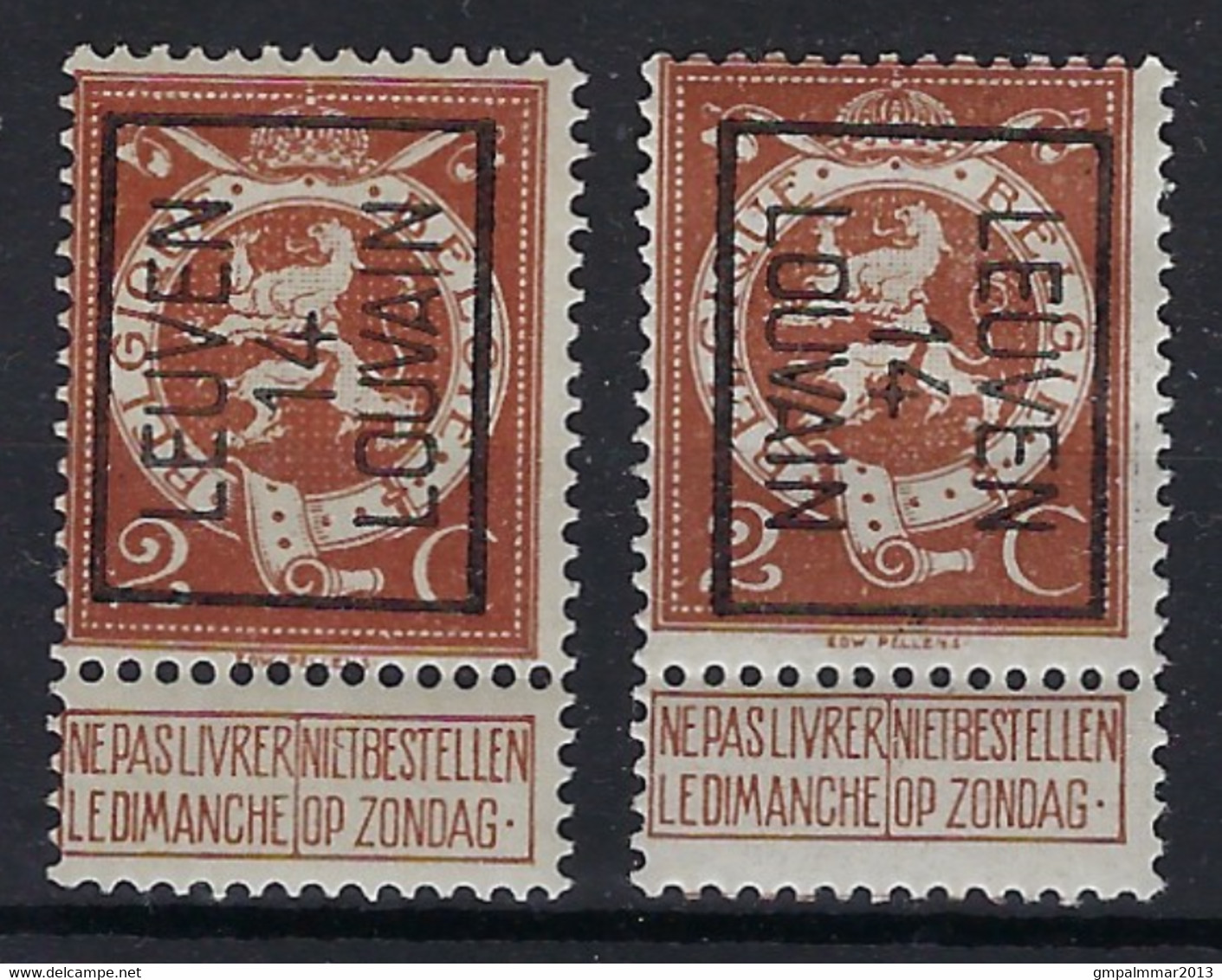 PELLENS Nr. 109 Voorafgestempeld TYPO Nr. 52A ** MNH En 52B * MH LEUVEN  14  LOUVAIN , Goede Staat ; Zie 2 Scans ! - Typo Precancels 1912-14 (Lion)