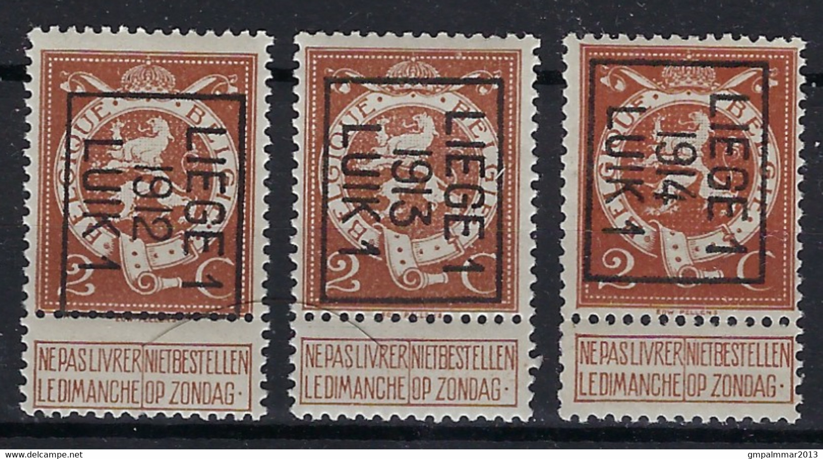 PELLENS Cijfer Nr. 109  Voorafgestempeld TYPO Nrs. 35A , 43A En 53A LIEGE 1  LUIK 1 Allen ** MNH In Zéér Goede Staat - Typos 1912-14 (Lion)