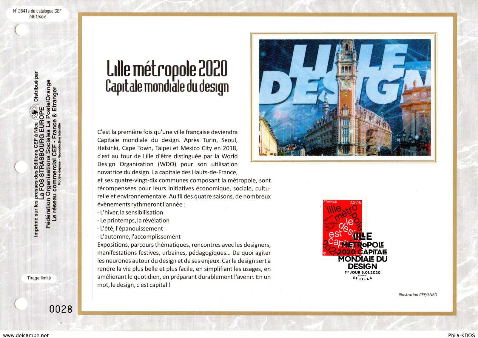 2020 : " LILLE, CAPITALE MONDIALE DU DESIGN " Sur Feuillet CEF 1er Jour Sur Soie. N° YT 5372 . Parfait état FDC - 2020-…