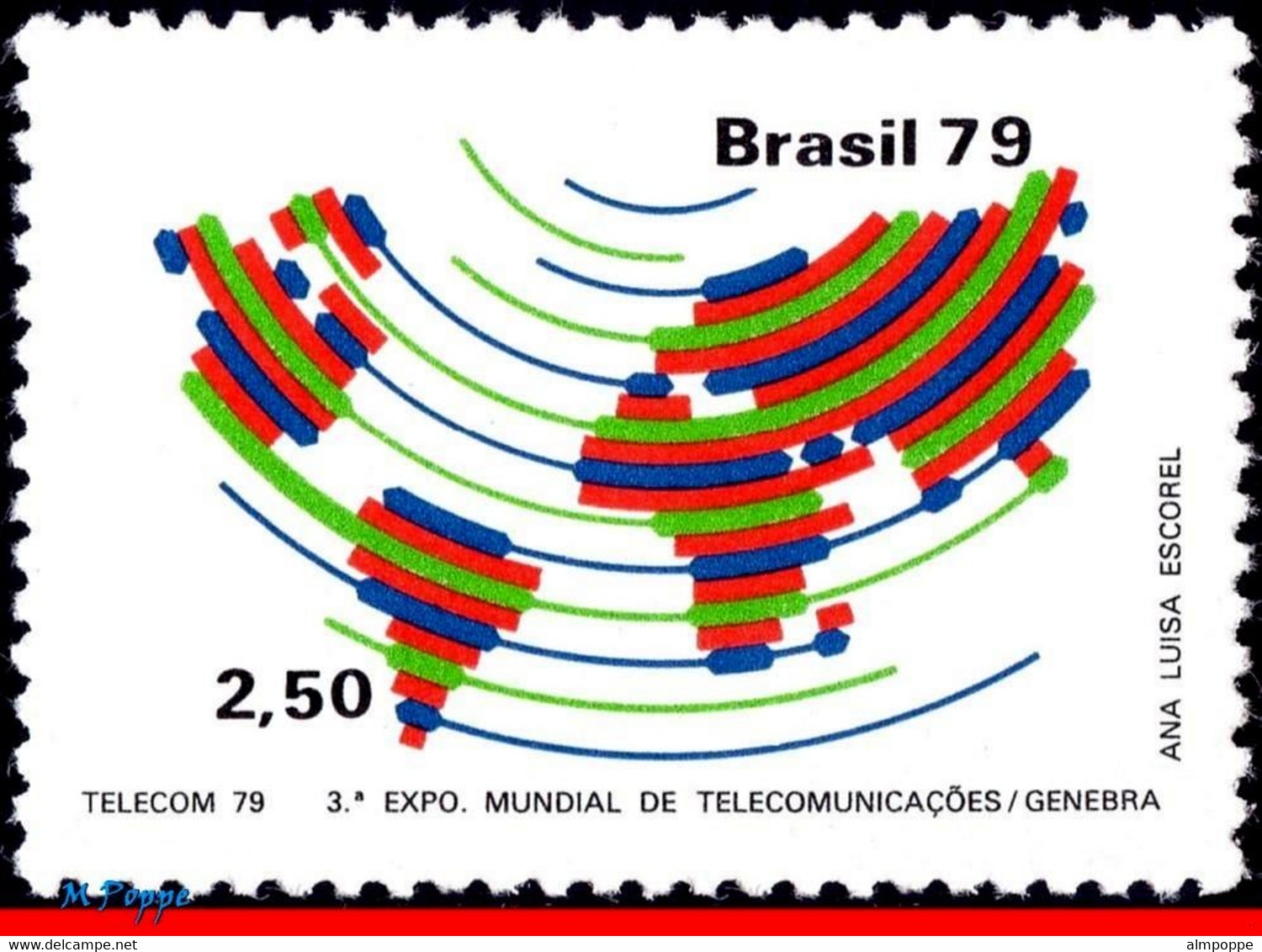 Ref. BR-1638 BRAZIL 1979 MAPS, 3 WORLD TELECOMMUNICATION, EXHIBITION, TELECOM, MI# 1737, MNH 1V Sc# 1638 - Nuovi