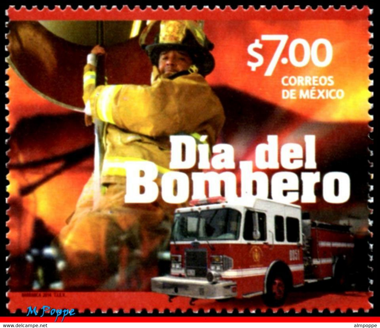 Ref. MX-2879 MEXICO 2014 TRANSPORT, DAY OF FIREFIGHTER,, TRUCK, MNH 1V Sc# 2879 - Sapeurs-Pompiers